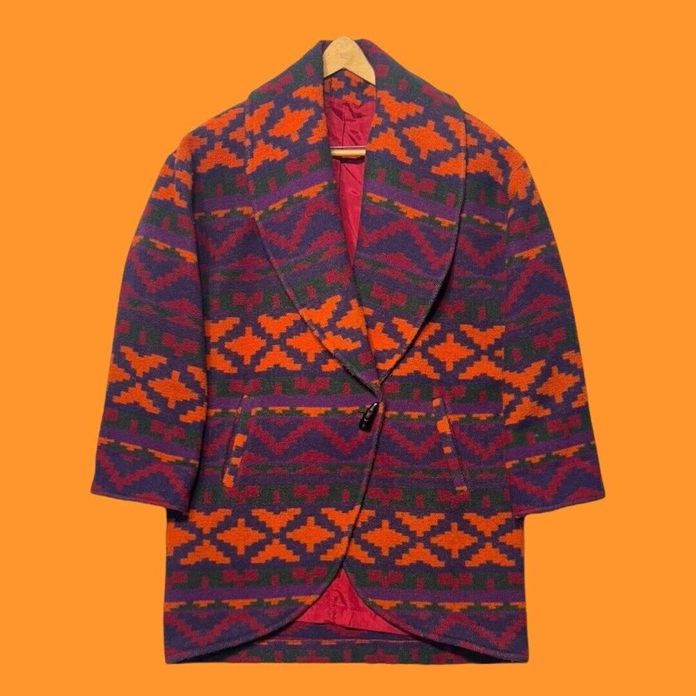 Vintage Aztec Southwestern Blanket Coat Womens Size Large Union Made EUC Rare